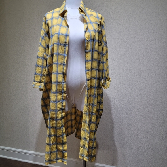 SHE-Button Down Cardigan, Yellow and Blue - Picture 1 of 4
